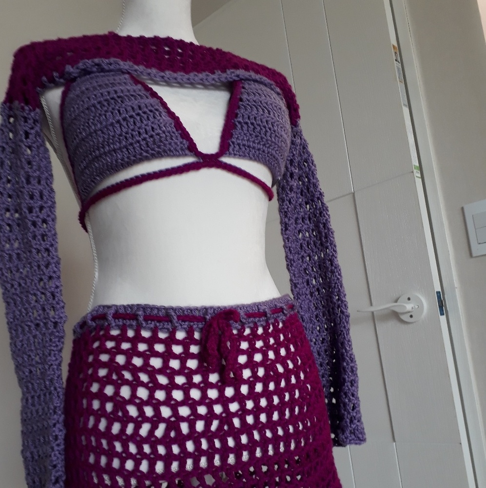 4 piece set, bikini top and bottoms with cover up